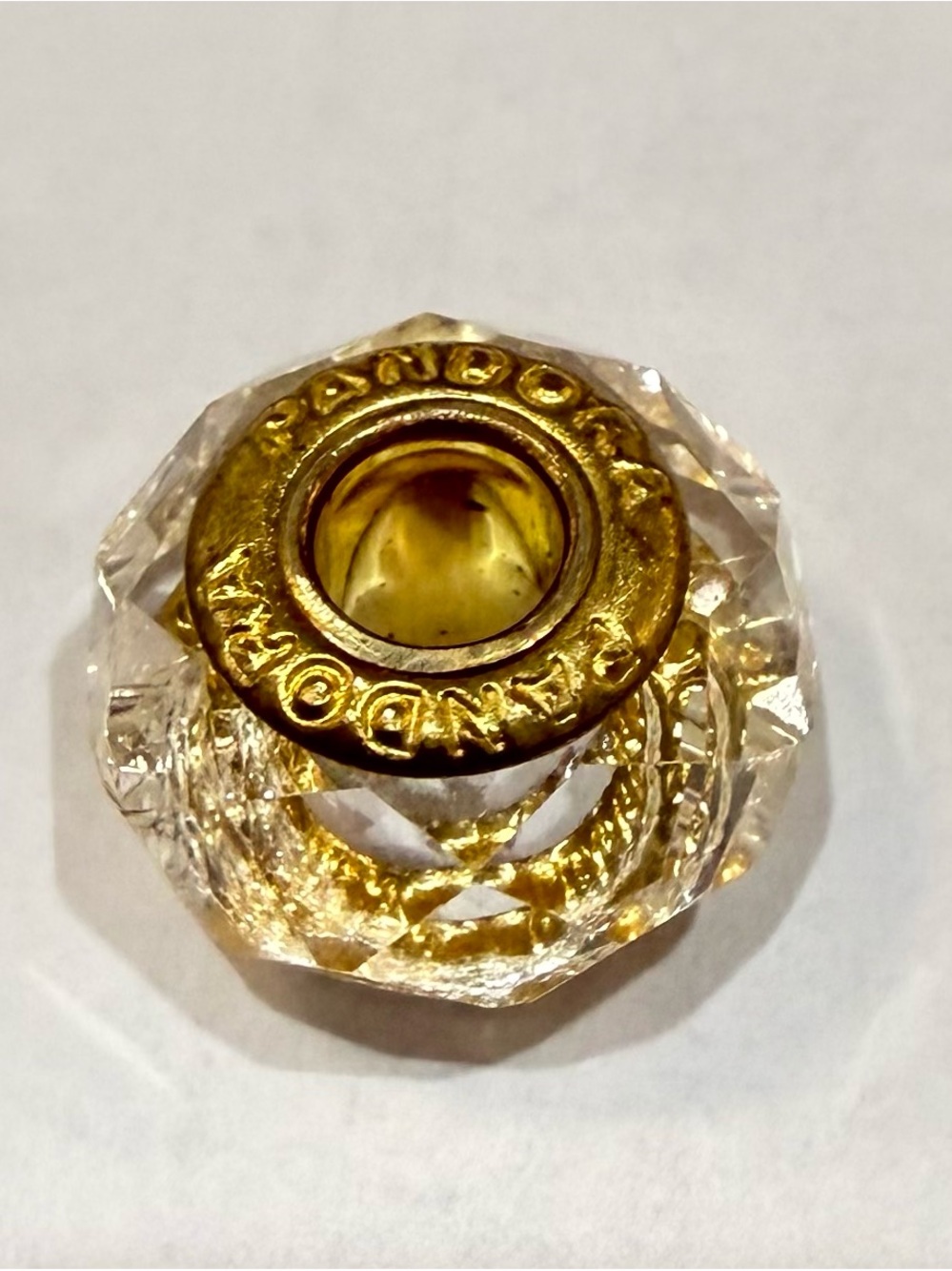 Vintage Pandora Gold Murano Crystal Spacer Charm - Clear and Gold